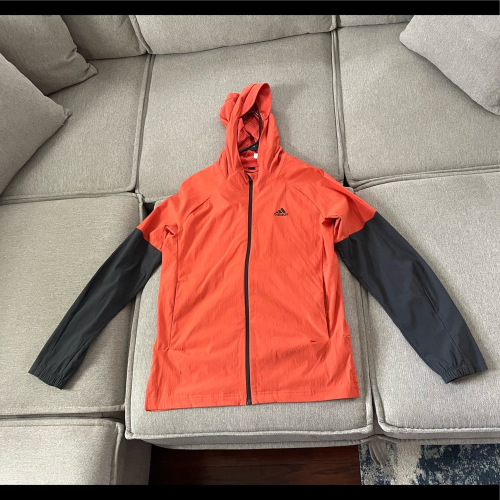 Adidas Windbreaker Jacket in Orange/Charcoal Grey Men’s Small